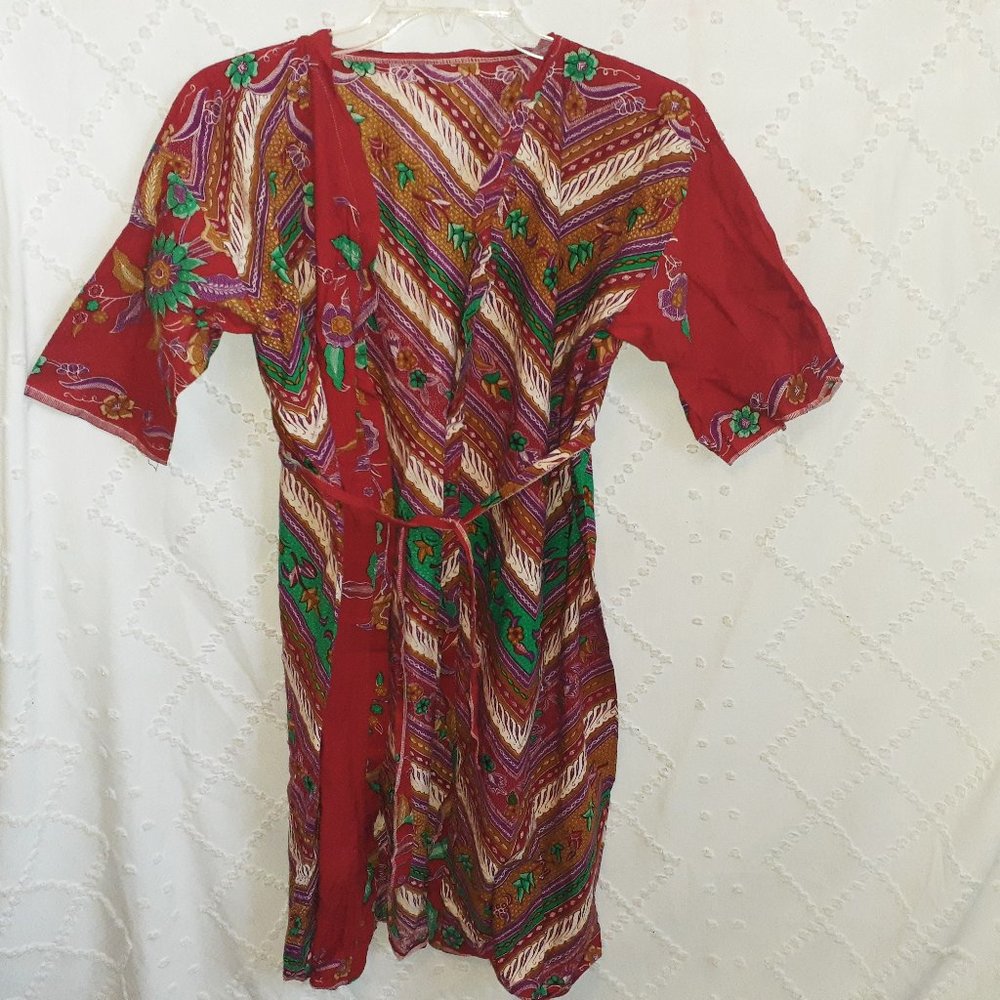HAWAIIAN MUMU SWIM COVER VINTAGE KAFTAN BEACH LOUNGER FLORAL KIMONO-FREE SIZE